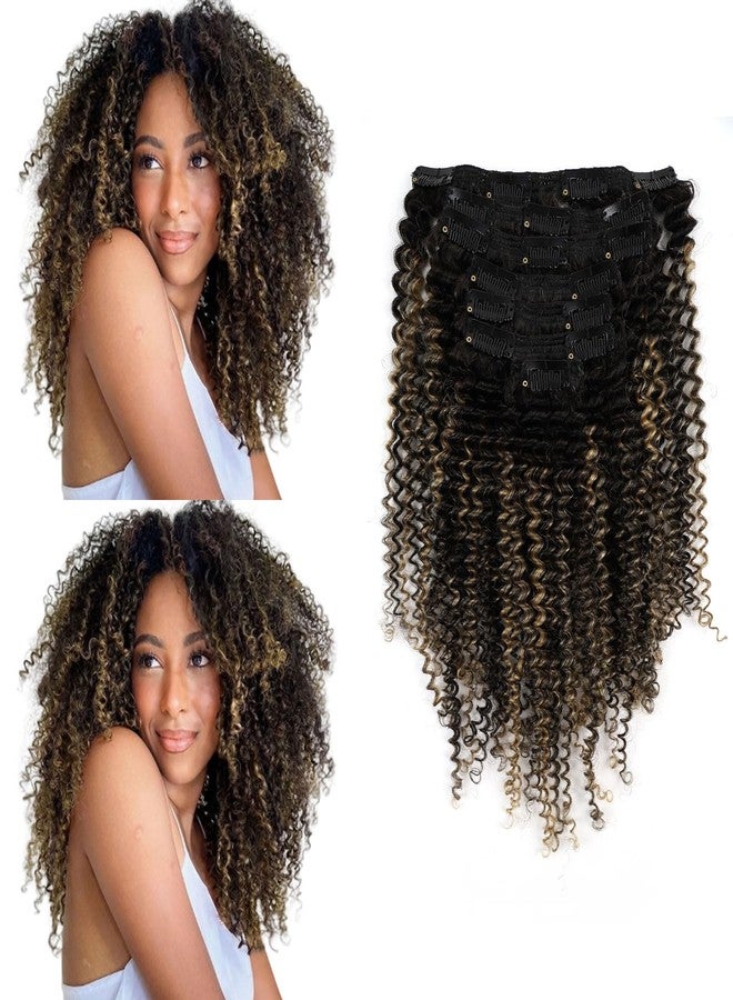 Sassina 3C 4A Kinky Curly Clip in Hair Extensions for Black Women Full Head Clip ins Human Hair Extensions Natural Black Fading to Strawberry Blonde 14 Inch 120 Gram 7 Pcs with 17 Clips #T1B/1BP27 - Image 1